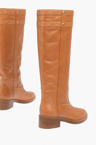 Leather Knee-High Boots with Contrasting Trimmings 5 cm