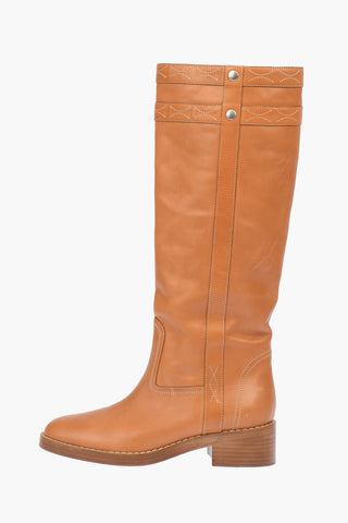 Leather Knee-High Boots with Contrasting Trimmings 5 cm