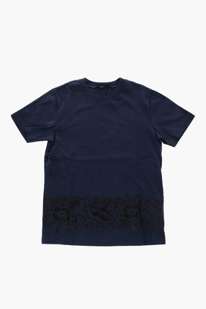 t-shirt girocollo in cotone con stampa floreale