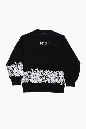 cotton crew-neck sweater with floral-print
