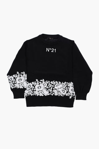 cotton crew-neck sweater with floral-print