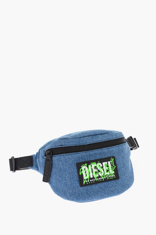 denim bum bag with logo patch
