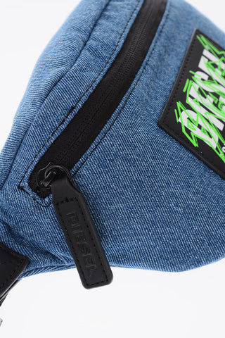 denim bum bag with logo patch