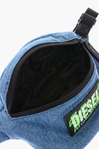 denim bum bag with logo patch