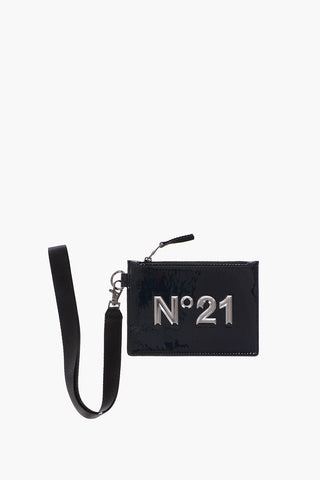 mini clutch in ecopelle con logo in rilievo