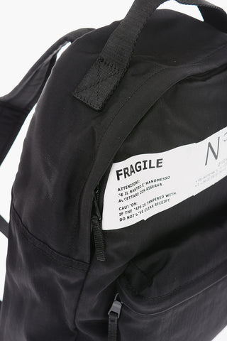 nylon backpack with leather trimmings