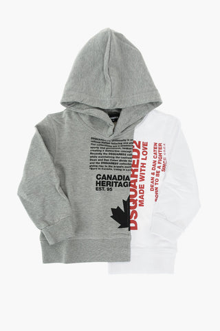 two-tone printed sweatshirt with hood