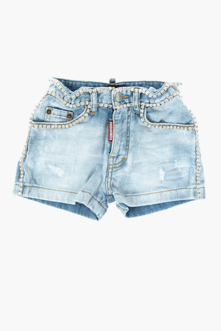 shorts in denim con profili gioiello