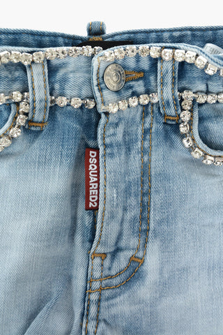 shorts in denim con profili gioiello