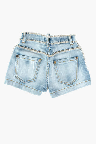 shorts in denim con profili gioiello