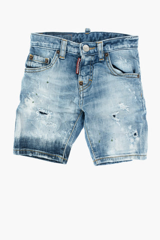 stretch denim distressed shorts
