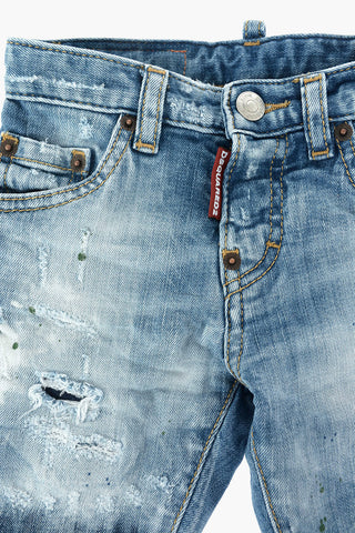 stretch denim distressed shorts
