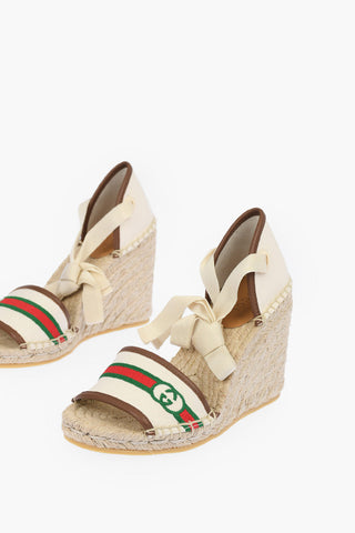 Espadrillas Lace-up con Zeppa e Logo Ricamato 10 cm
