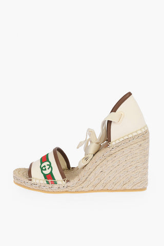 Espadrillas Lace-up con Zeppa e Logo Ricamato 10 cm