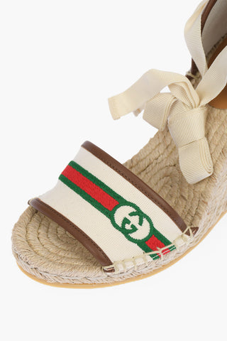 Espadrillas Lace-up con Zeppa e Logo Ricamato 10 cm