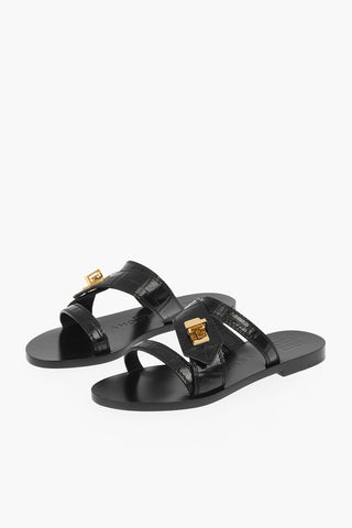Leather EDEN Slides with Crocodile Print