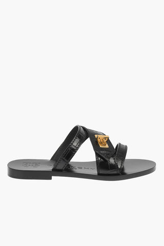 Leather EDEN Slides with Crocodile Print