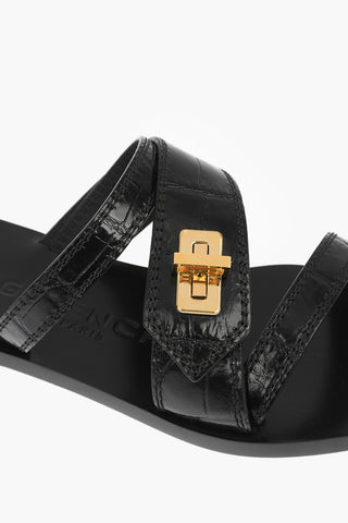 Leather EDEN Slides with Crocodile Print
