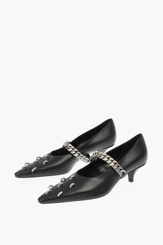 Leather Studded SHOW Pumps with Chain Embellishment 5,5 cm