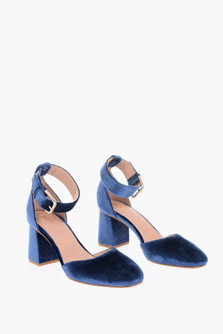 7cm velvet Ankle-strap D’Orsay pumps