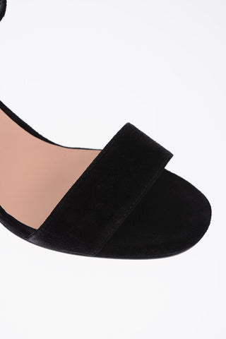 7cm suede leather ankle-strap sandals with glittery heel