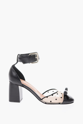 Décolleté ankle strap con dettaglio a pois e fiocco 7cm