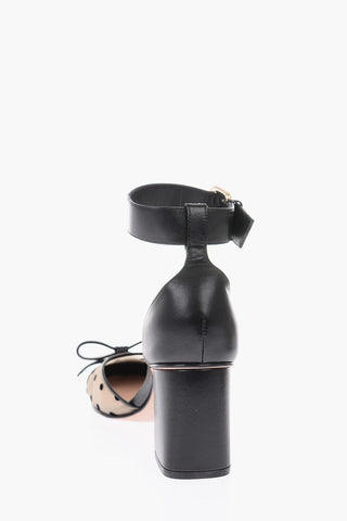 Décolleté ankle strap con dettaglio a pois e fiocco 7cm