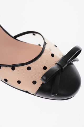 Décolleté ankle strap con dettaglio a pois e fiocco 7cm