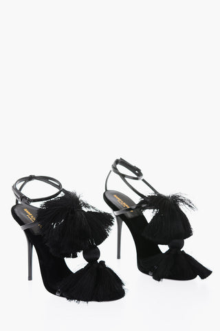 12cm chiffon patent leather Ankle-strap sandals with tassels