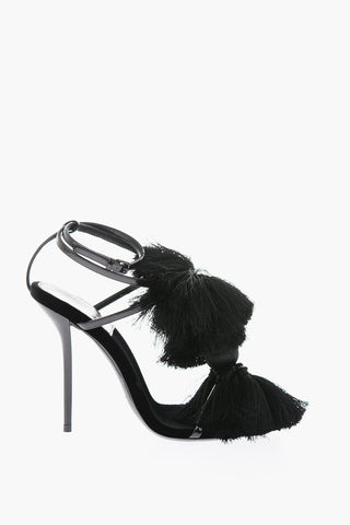 12cm chiffon patent leather Ankle-strap sandals with tassels