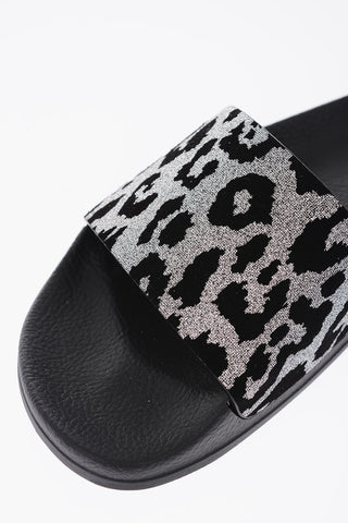 animal patterned leather slide with rubber sole