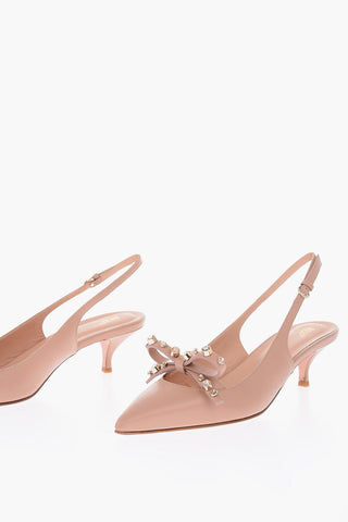 Slingback in pelle con cristalli sul fiocco 7cm