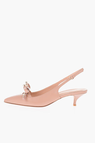 Slingback in pelle con cristalli sul fiocco 7cm