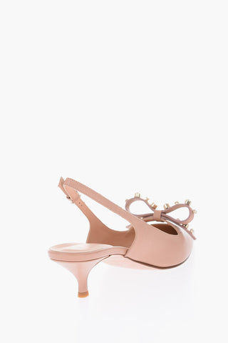 Slingback in pelle con cristalli sul fiocco 7cm