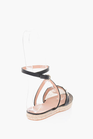 leather lace up espadrillas with raffia sole