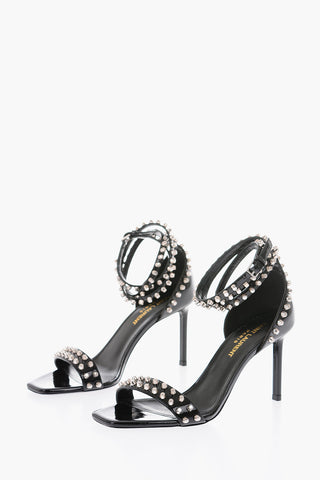 8cm patent leather ankle-strap sandals with studs