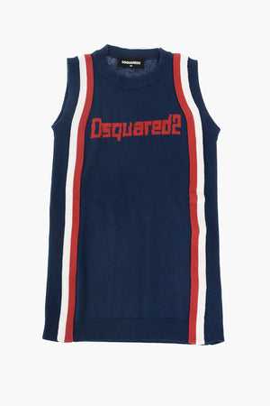 knitted sleeveless dress with Contrasting Band 