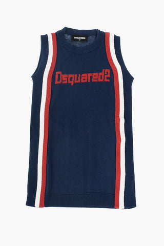 knitted sleeveless dress with Contrasting Band