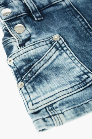 denim salopette skirt with breast pocket