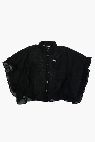 sheer Ruffle blouse with breast pocket 