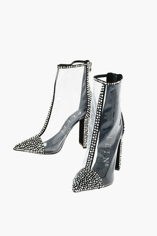 10cm all over crystal pvc ankle boots with zip closure