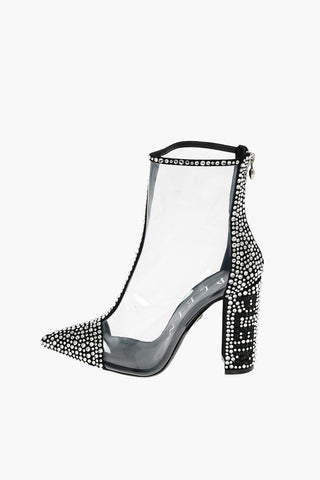 10cm all over crystal pvc ankle boots with zip closure