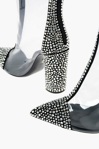 10cm all over crystal pvc ankle boots with zip closure