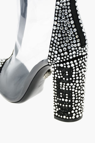 10cm all over crystal pvc ankle boots with zip closure