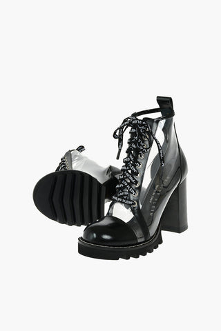 10cm pvc and leather booties with logoed laces