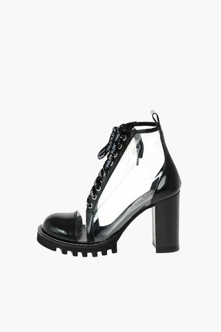 10cm pvc and leather booties with logoed laces