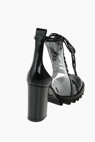 10cm pvc and leather booties with logoed laces