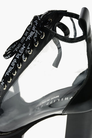 10cm pvc and leather booties with logoed laces