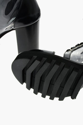 10cm pvc and leather booties with logoed laces