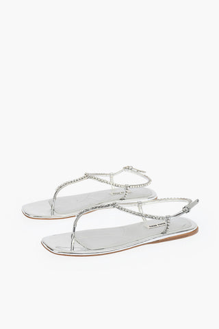 Lamè Leather Flat Thong Sandals